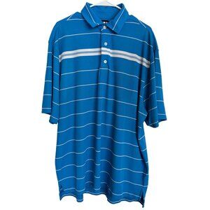FootJoy FJ Golf Polo‎ Shirt Sky Blue White Stripes Back Logo Mens XL Polyester